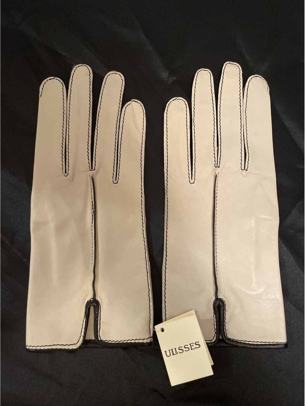 Luvaria Ulisses Lisbon Portugal Leather Gloves Size 7 Greige Black Stitch NWT